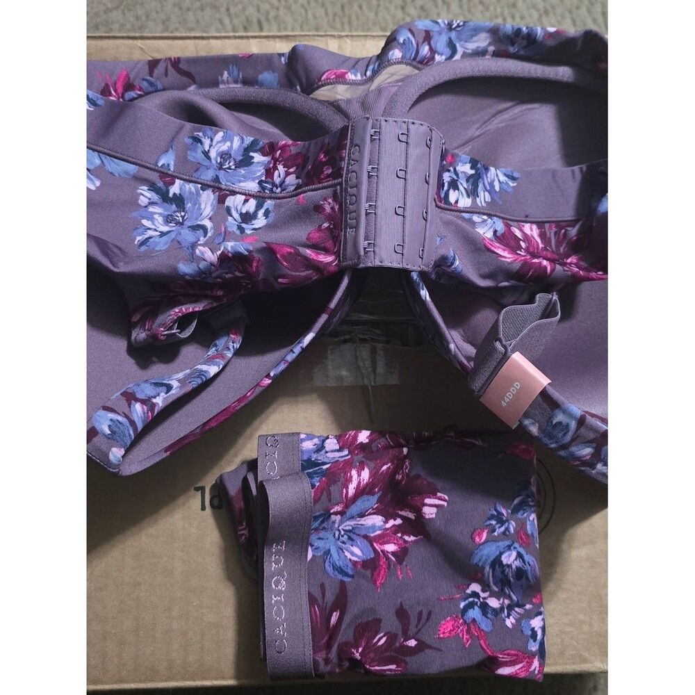 Cacique Plum Floral Underwire Bra and Brief Set Comfort Bliss 44DDD Briefs 18/20 - Picture 3 of 7